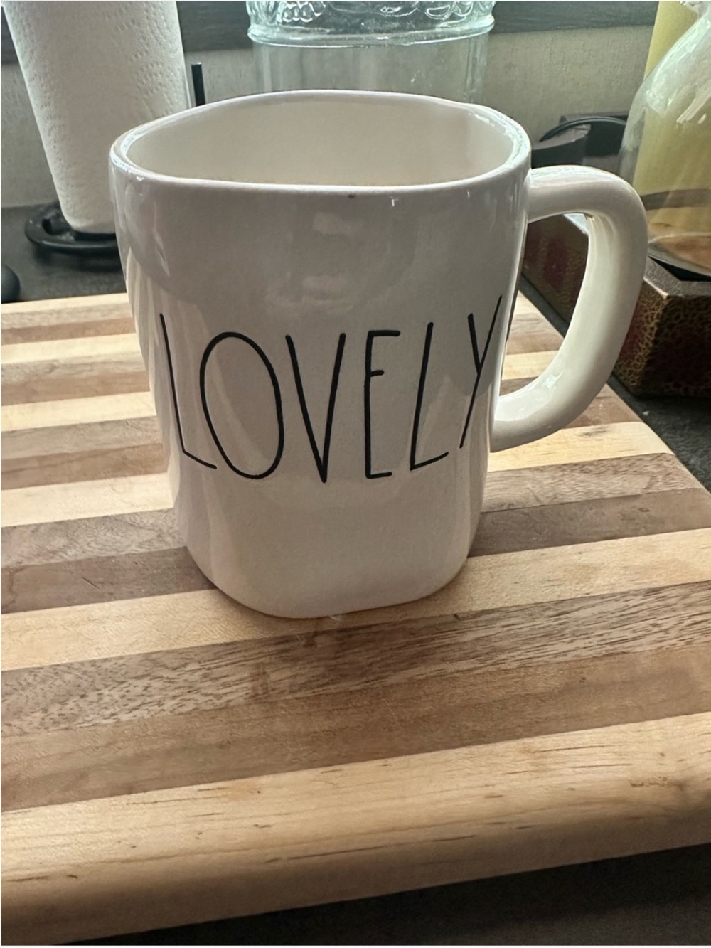 Rae Dunn Lovely White Ceramic Mug with Hand-Lettered Design
